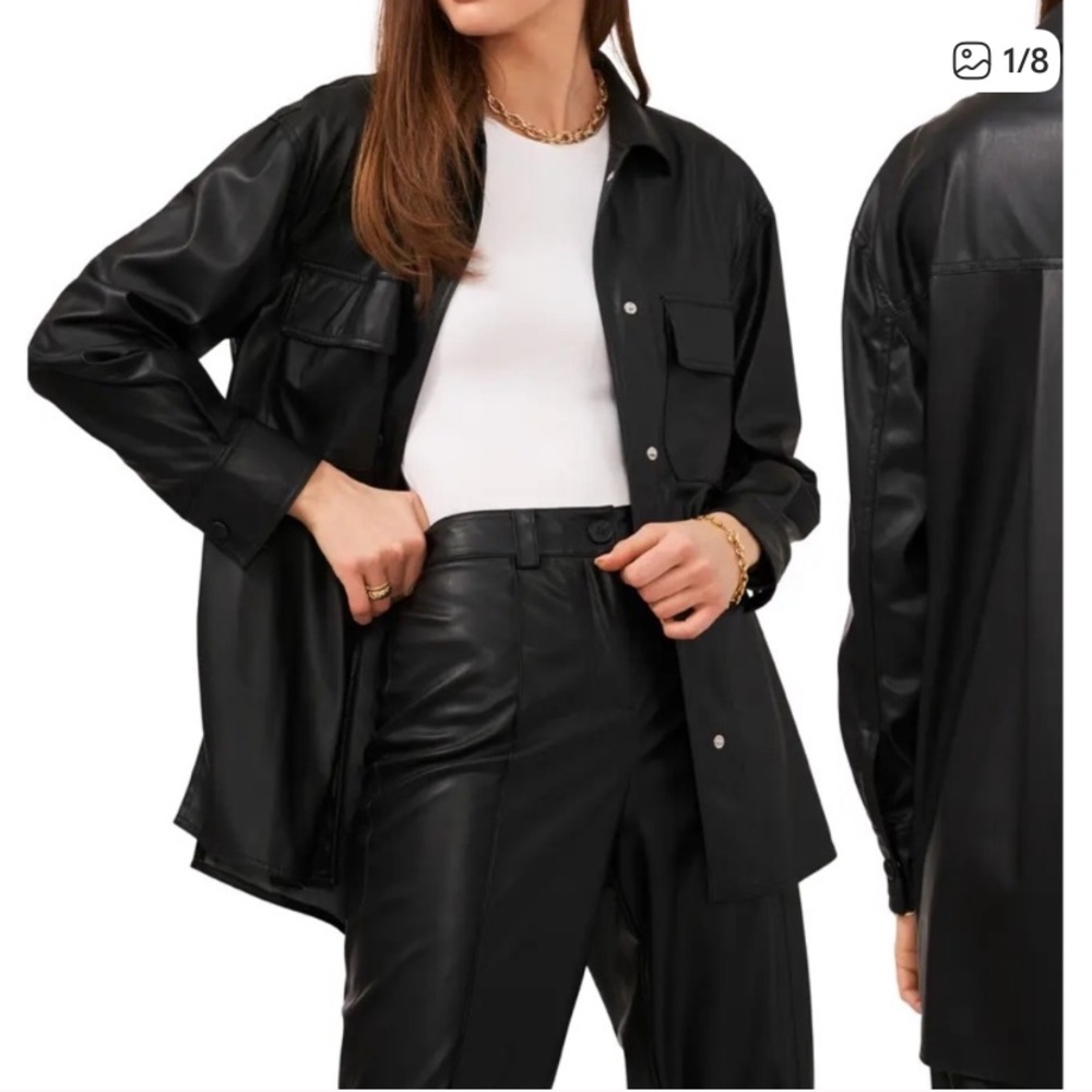 Vince Camuto black faux leather shacket